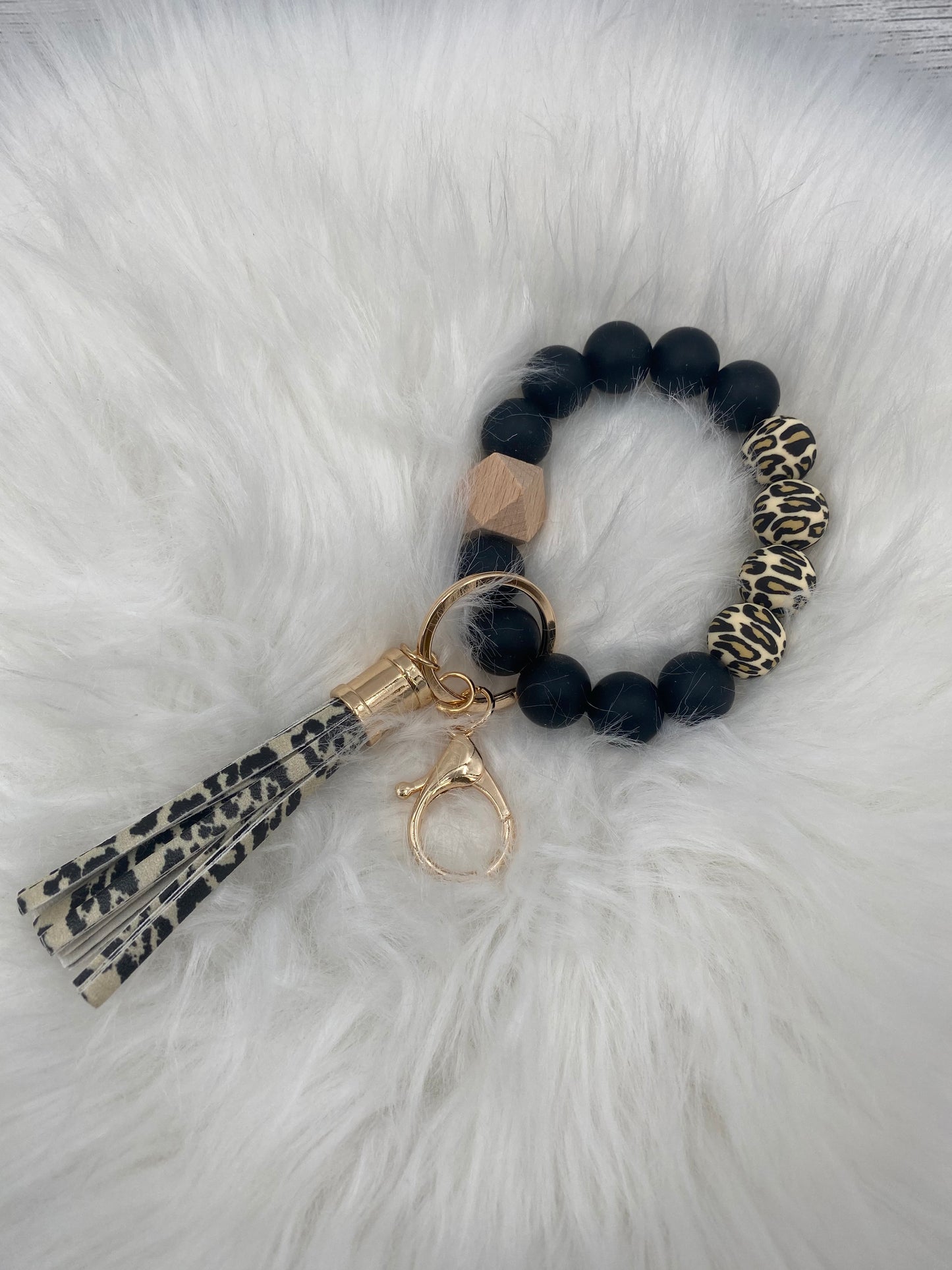 Leopard Bead Bracelet Keychain